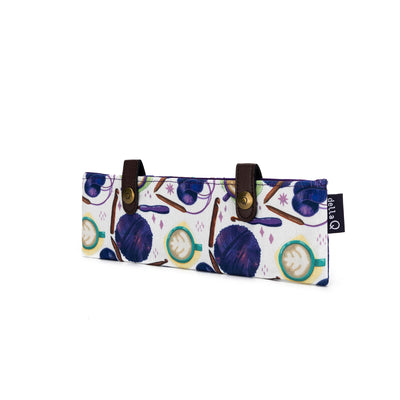 Sock Needle Keeper | Coffee and Yarn Purple Fabric Print (PREORDER)