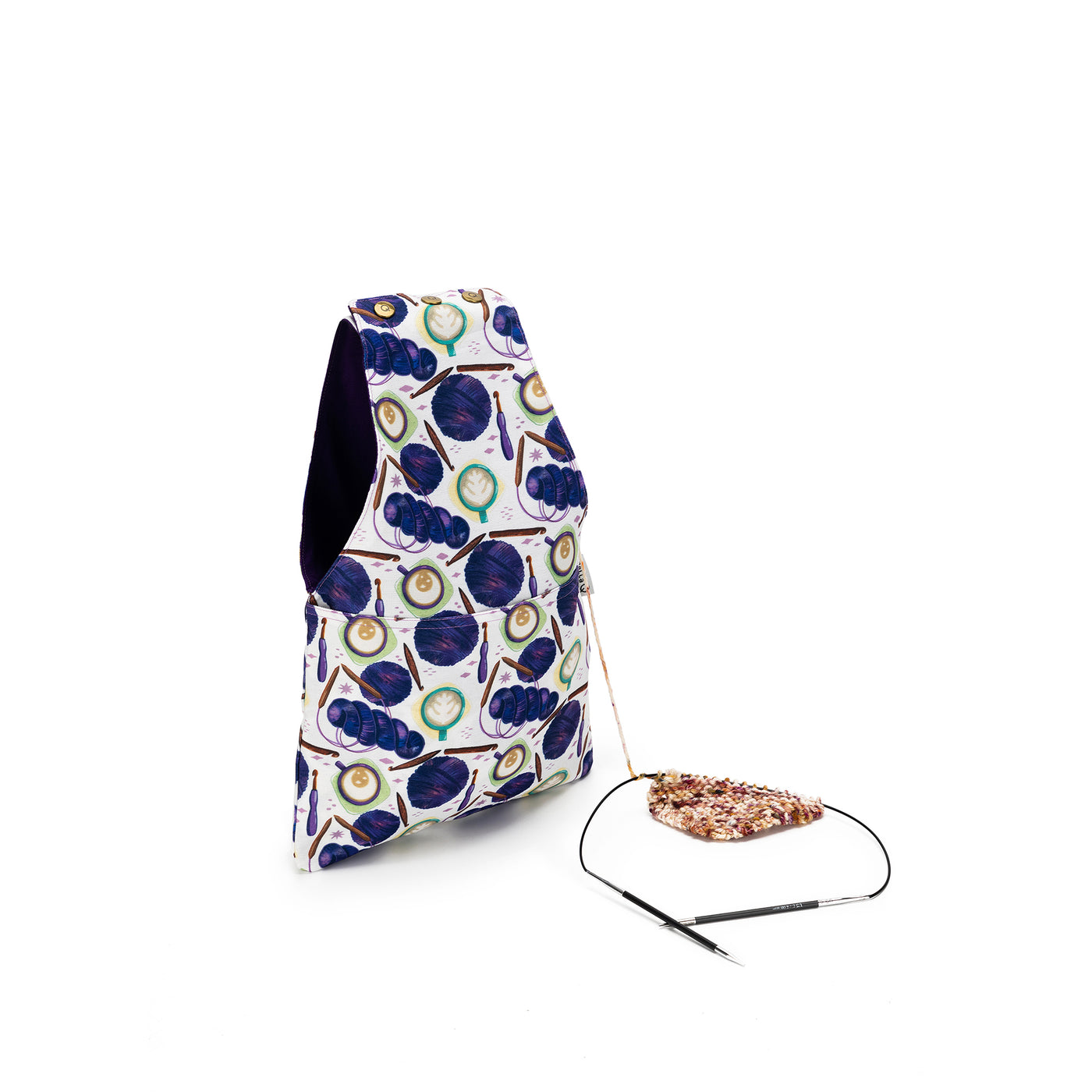 Nora Wrist Bag | Coffee and Yarn Purple Fabric Print