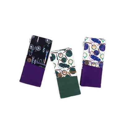 Tri-Fold Circular Needle Case | Coffee and Yarn Purple Fabric Print (PREORDER)