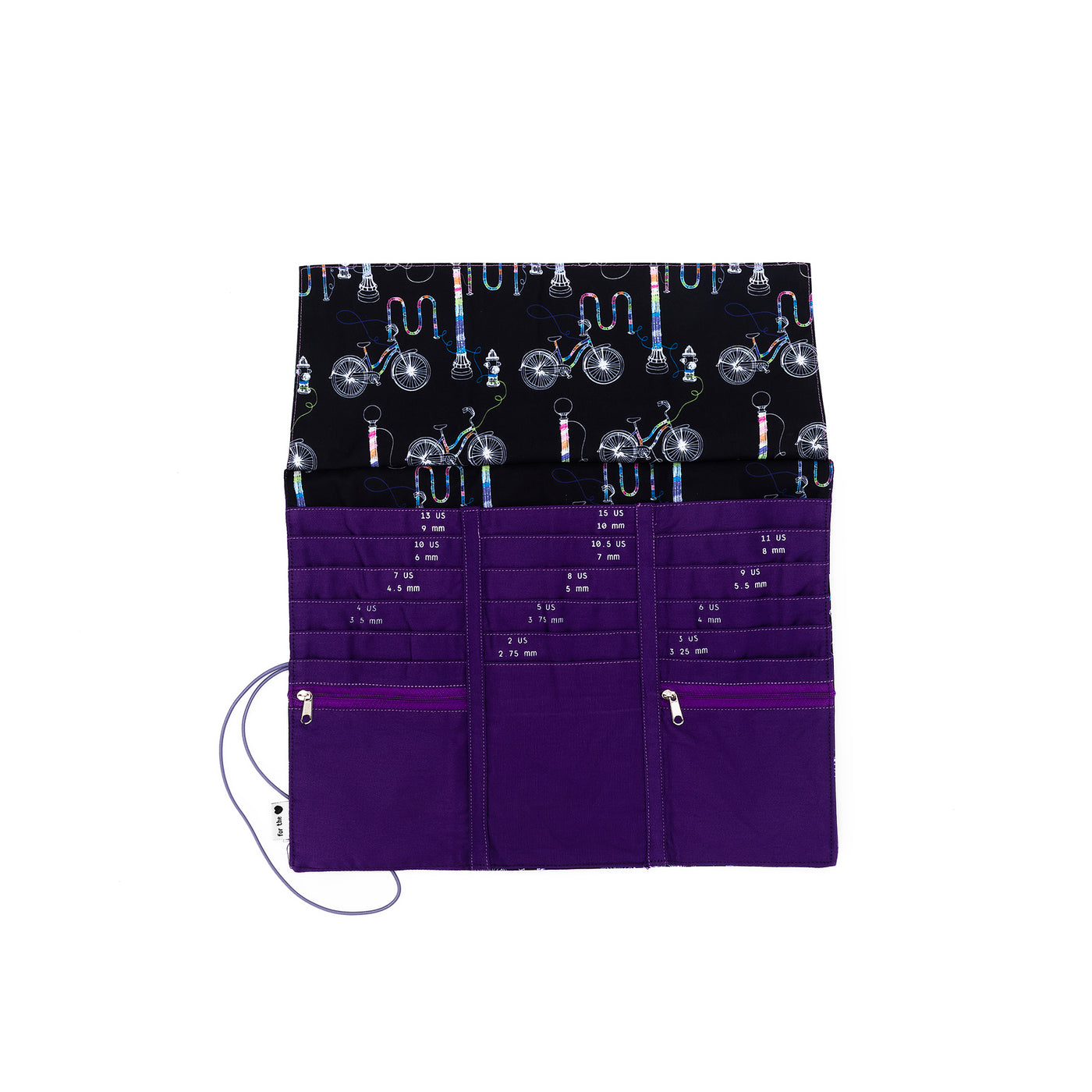 Tri-Fold Circular Needle Case | Coffee and Yarn Purple Fabric Print (PREORDER)