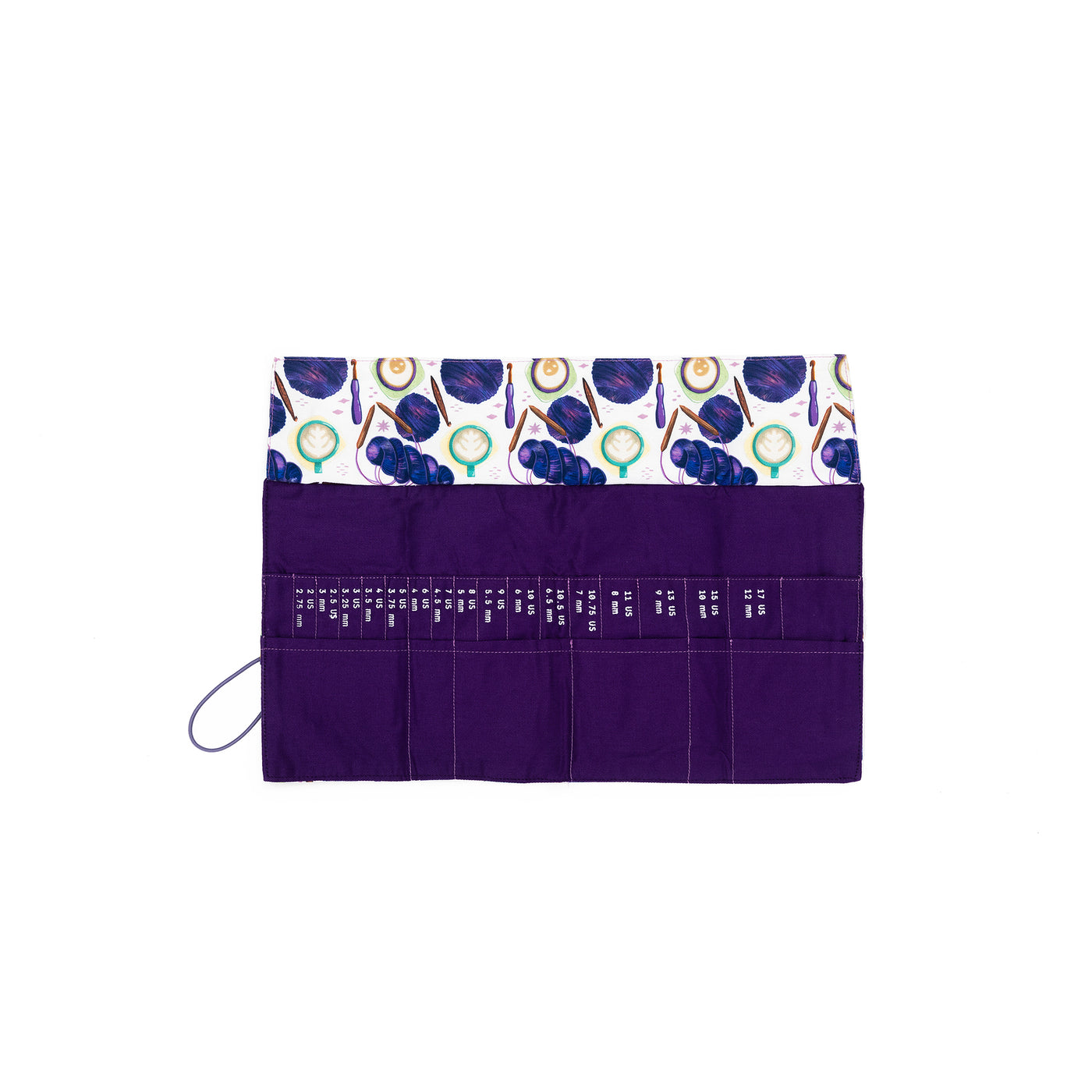 Interchangeable Needle Case | Coffee and Yarn Purple Fabric Print