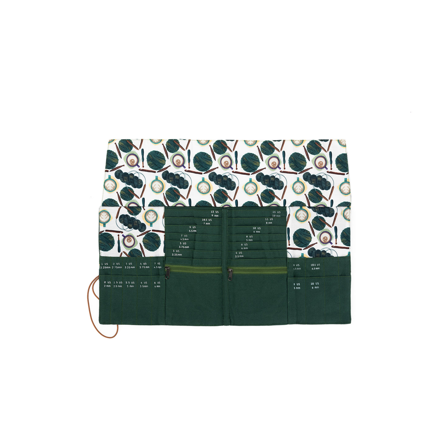 DPN + Circular Needle Case | Coffee and Yarn Green Fabric Prints