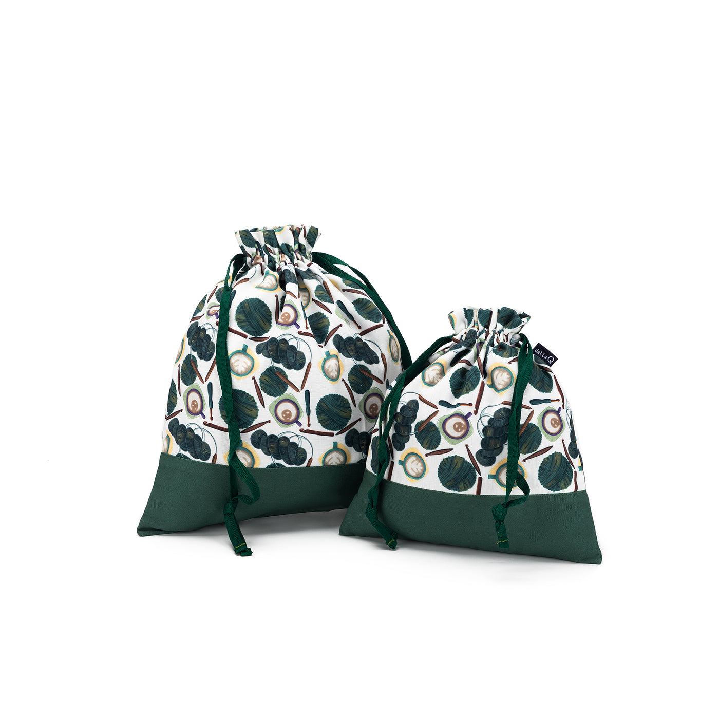 Small Eden Project Bag | Coffee and Yarn Green Fabric Print