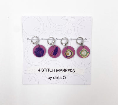 Stitch Marker Set | Coffee and Yarn Purple Fabric Print